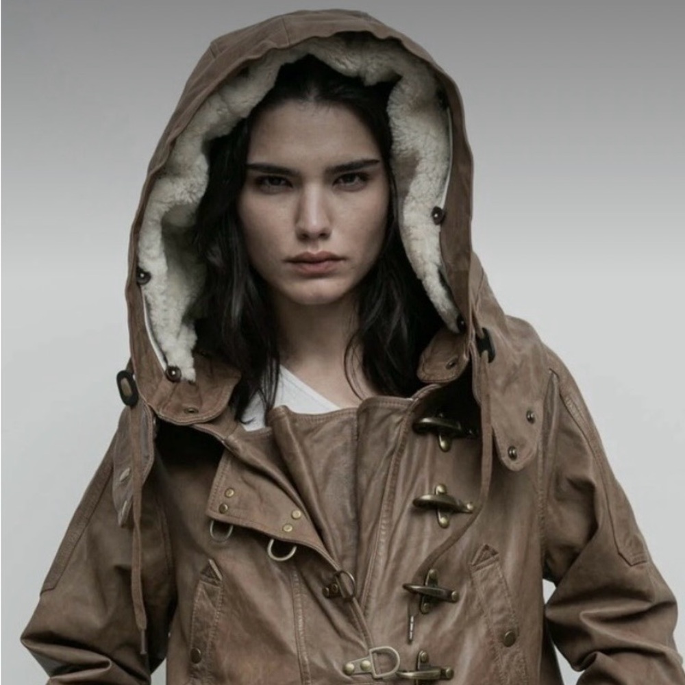 NICHOLAS K Sultan Jacket - Brown Leather Toggle Coat